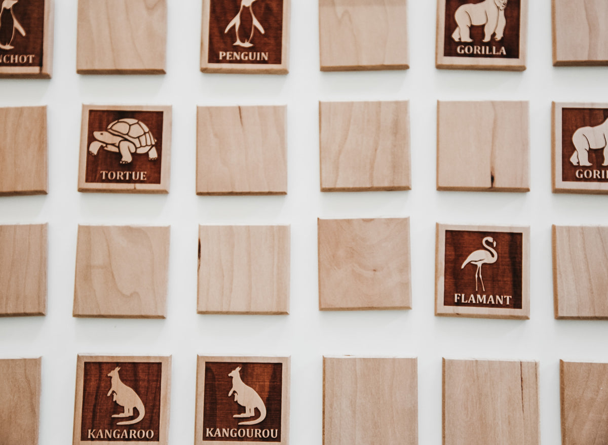 English/French Bilingual Animal Matching Memory Game Maker Mind Toys