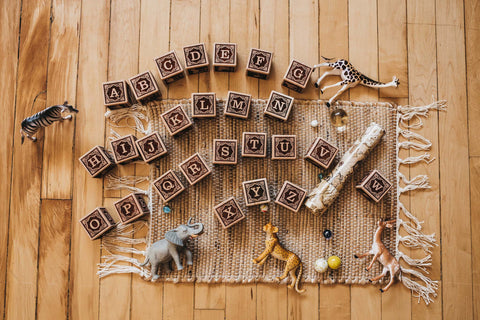 Set of 26 Tiny Maker Mind French Animal Alphabet Blocks made of Cherry Wood