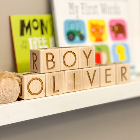 Personalized Custom Minimal Baby Alphabet Name Blocks made of Solid Maple Wood in Gift Box