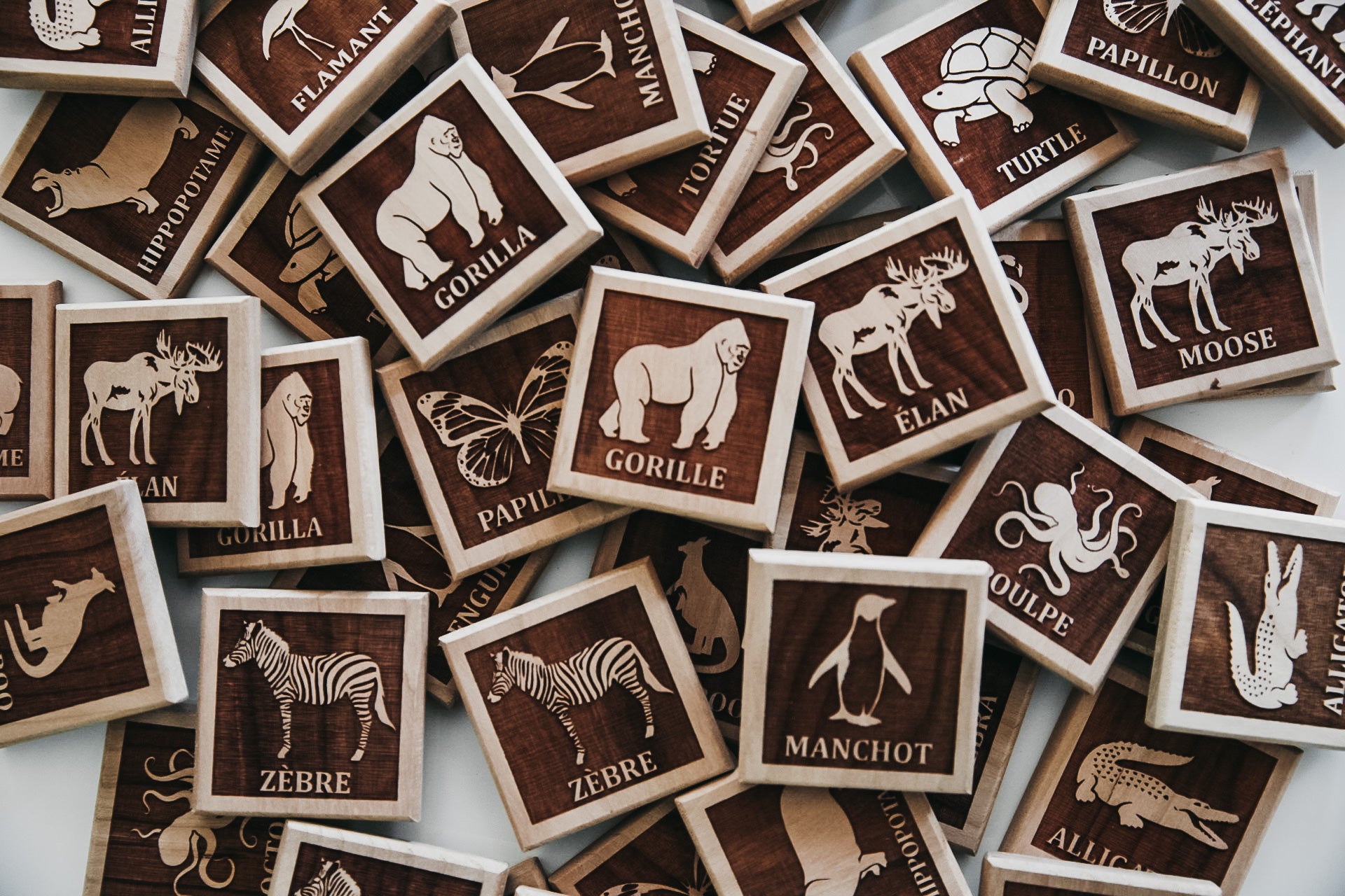 English/French Bilingual Animal Matching Memory Game Maker Mind Toys